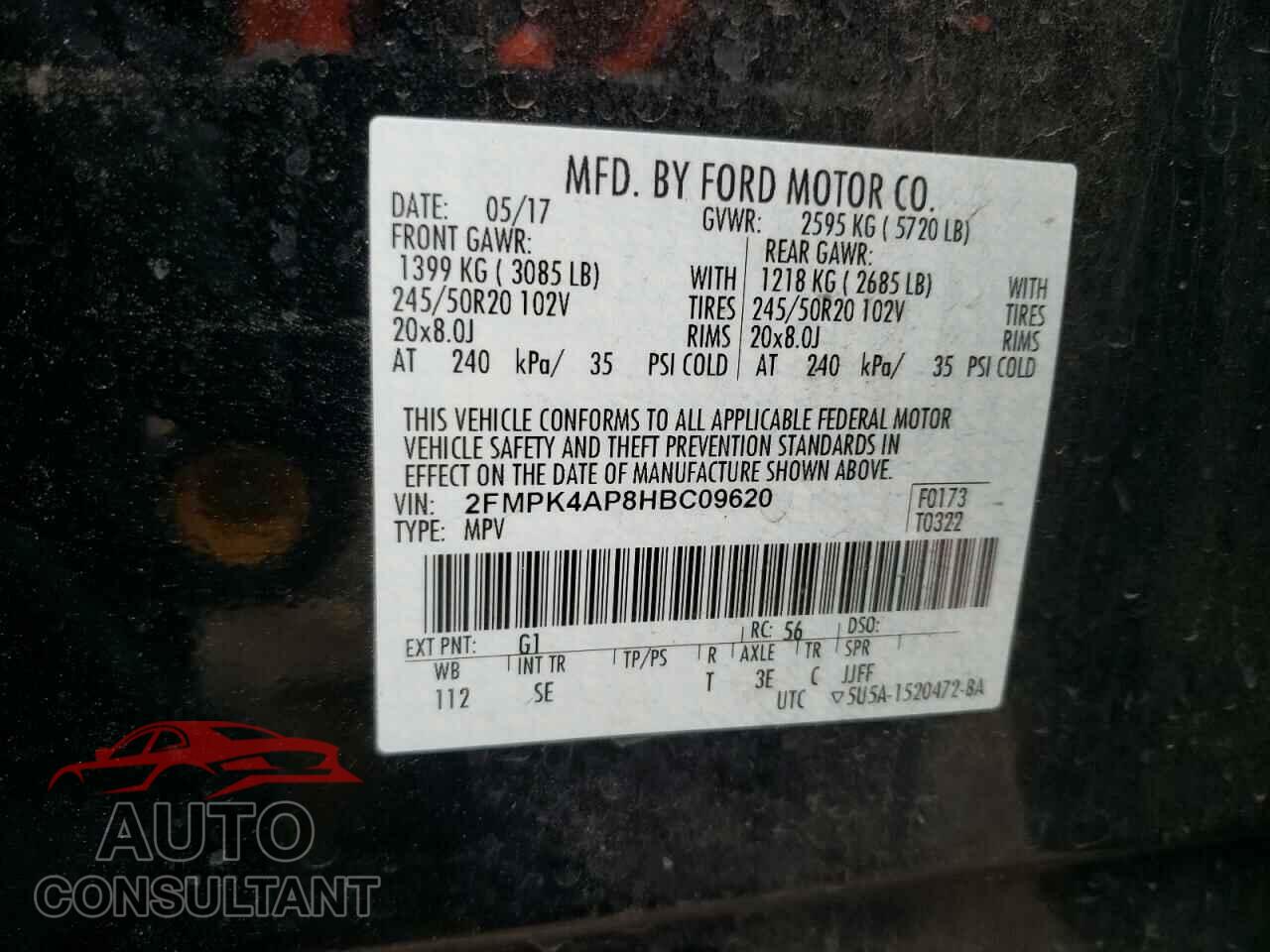 FORD EDGE 2017 - 2FMPK4AP8HBC09620