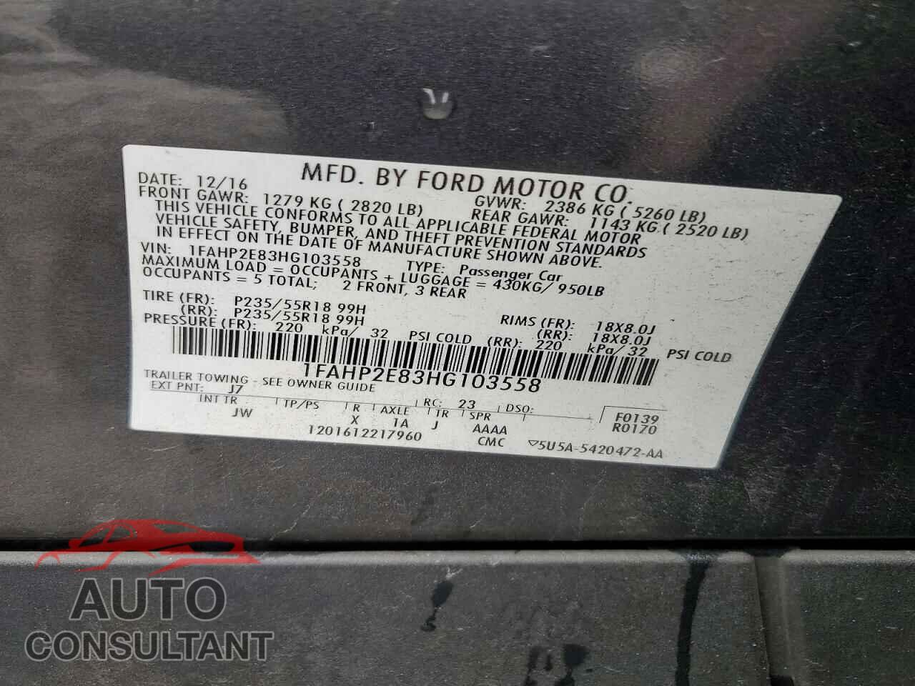 FORD TAURUS 2017 - 1FAHP2E83HG103558