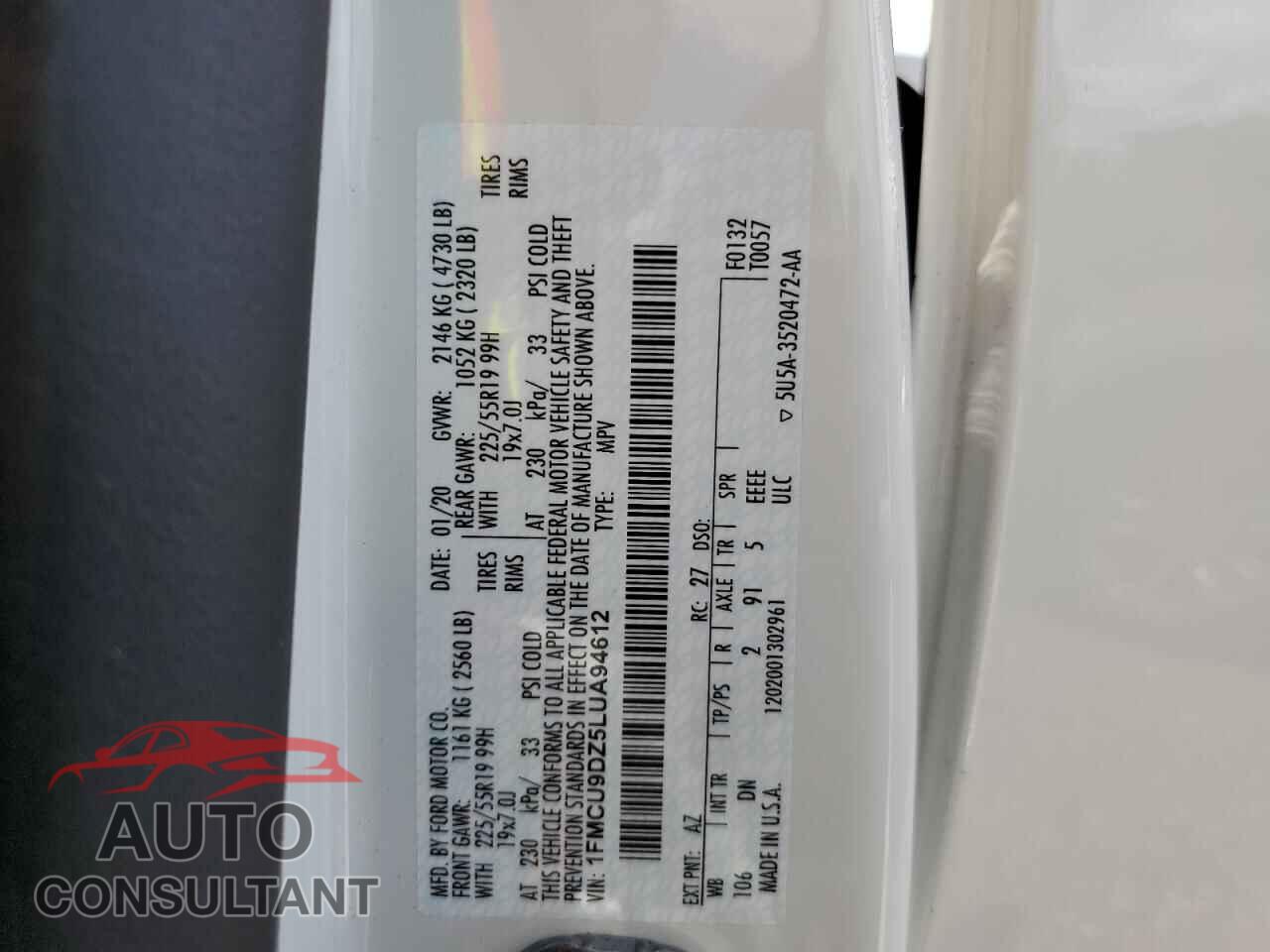 FORD ESCAPE 2020 - 1FMCU9DZ5LUA94612