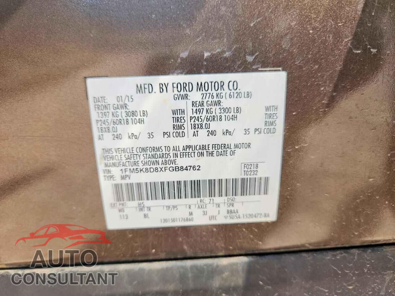 FORD EXPLORER 2015 - 1FM5K8D8XFGB84762