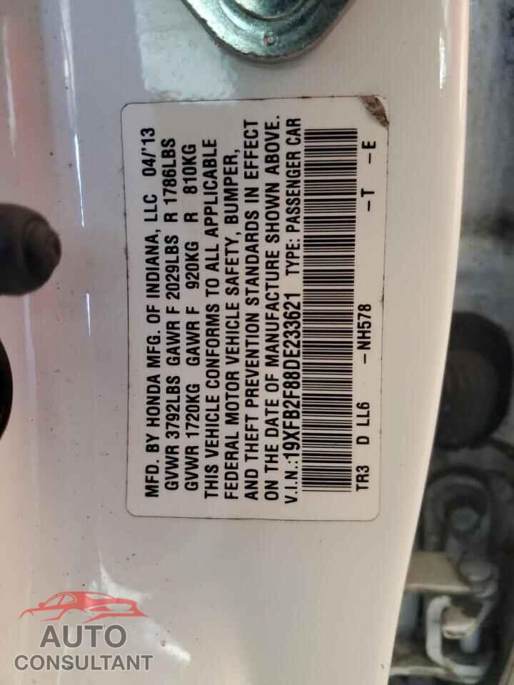HONDA CIVIC 2013 - 19XFB2F88DE233621