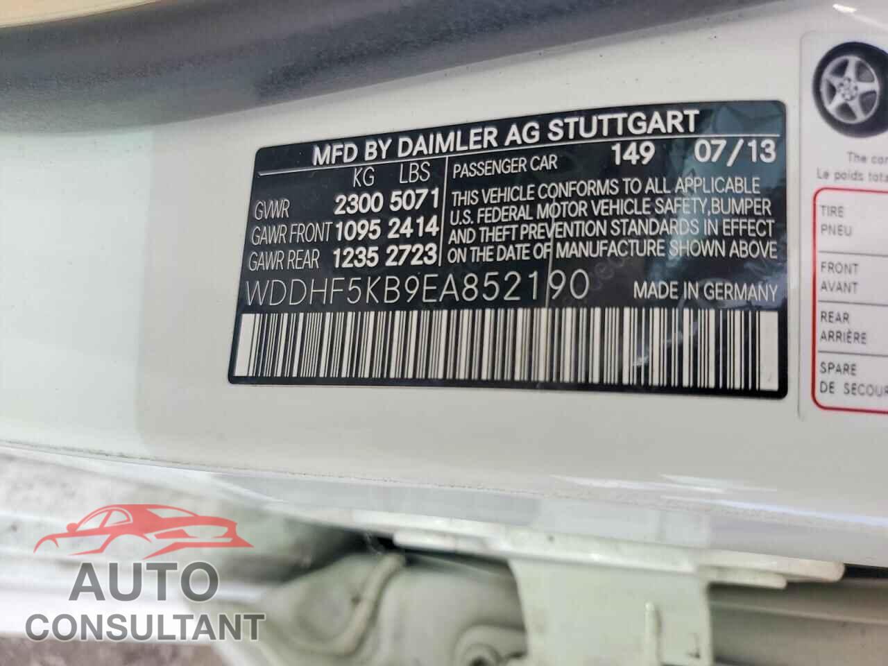 MERCEDES-BENZ E-CLASS 2014 - WDDHF5KB9EA852190