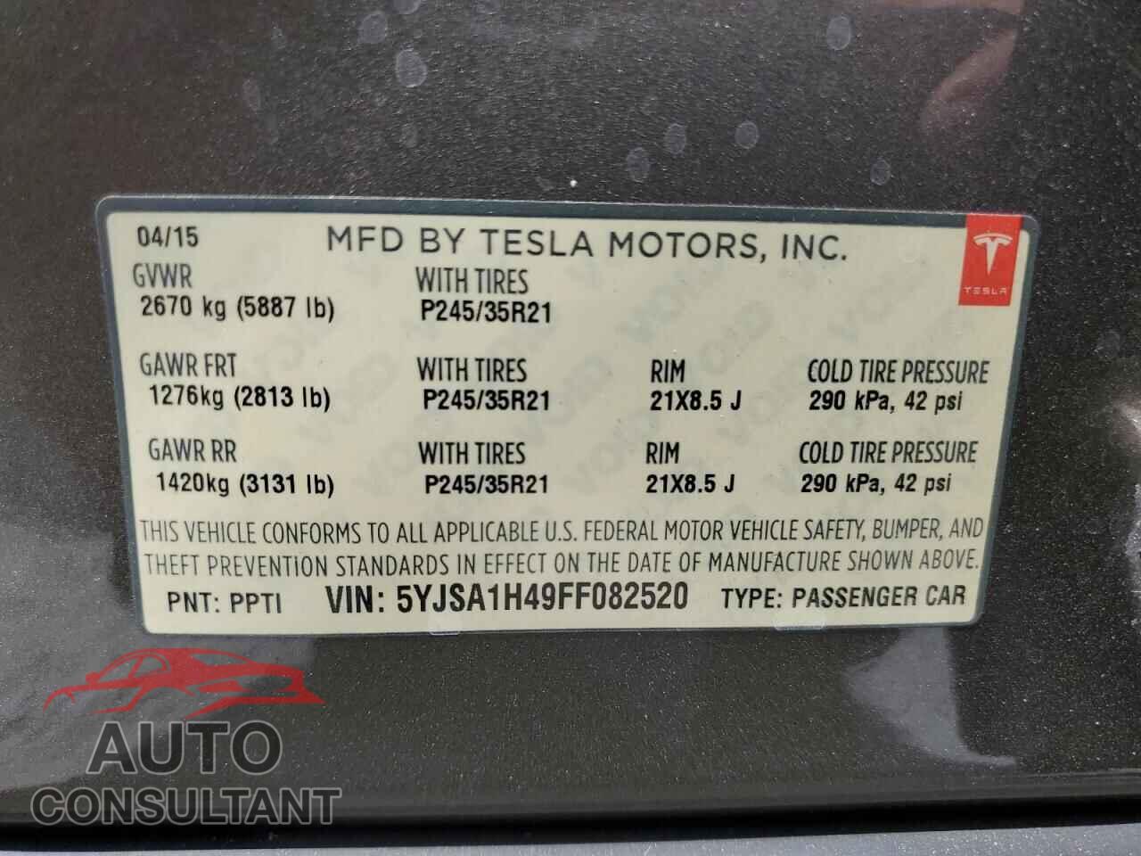 TESLA MODEL S 2015 - 5YJSA1H49FF082520