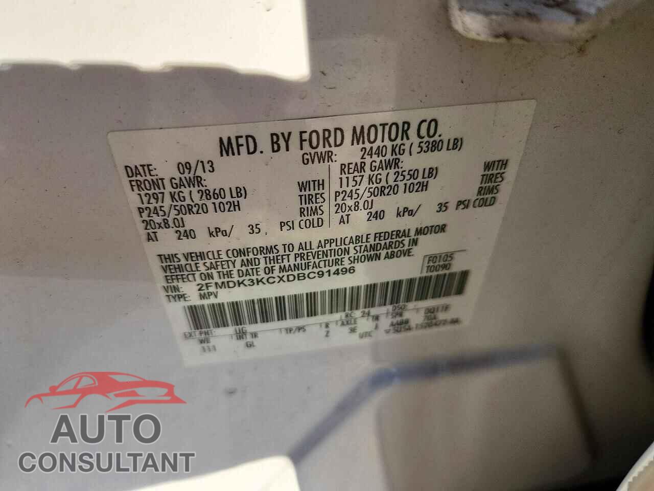 FORD EDGE 2013 - 2FMDK3KCXDBC91496