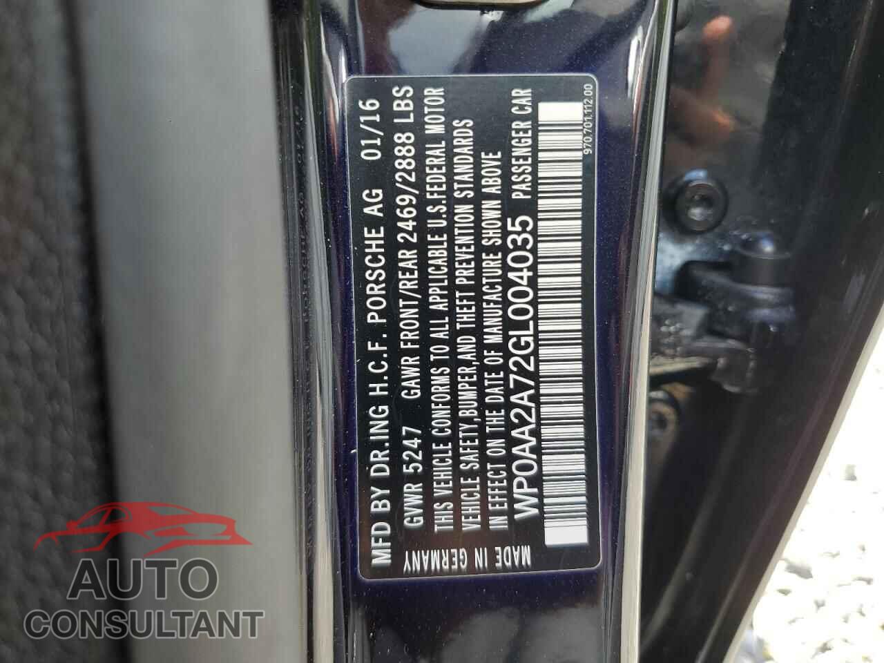 PORSCHE PANAMERA 2016 - WP0AA2A72GL004035
