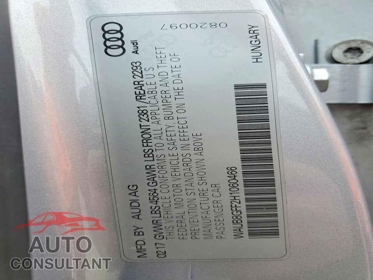 AUDI A3 2017 - WAUB8GFF2H1060466