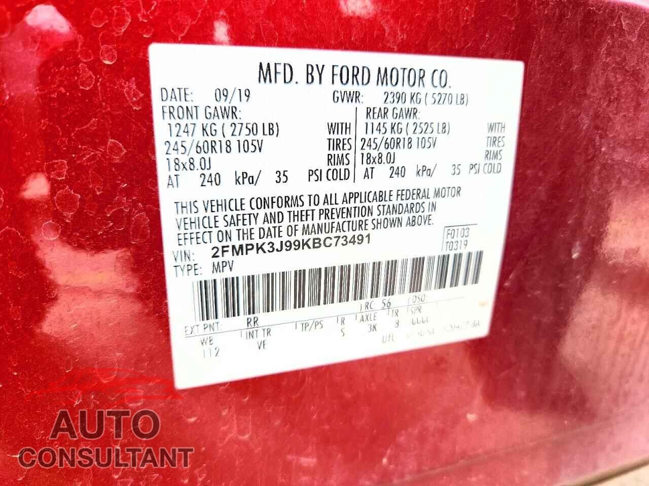 FORD EDGE 2019 - 2FMPK3J99KBC73491