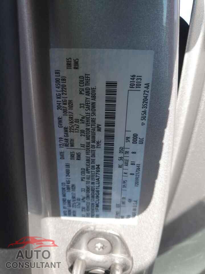 FORD ESCAPE 2020 - 1FMCU9G61LUA77694