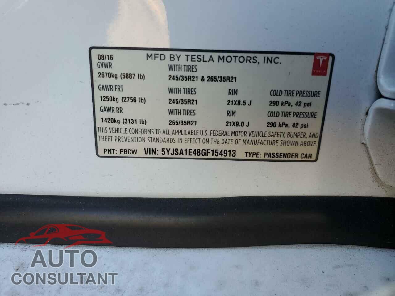 TESLA MODEL S 2016 - 5YJSA1E48GF154913