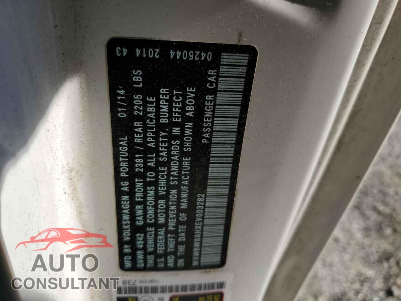 VOLKSWAGEN EOS 2014 - WVWBW8AHXEV003282