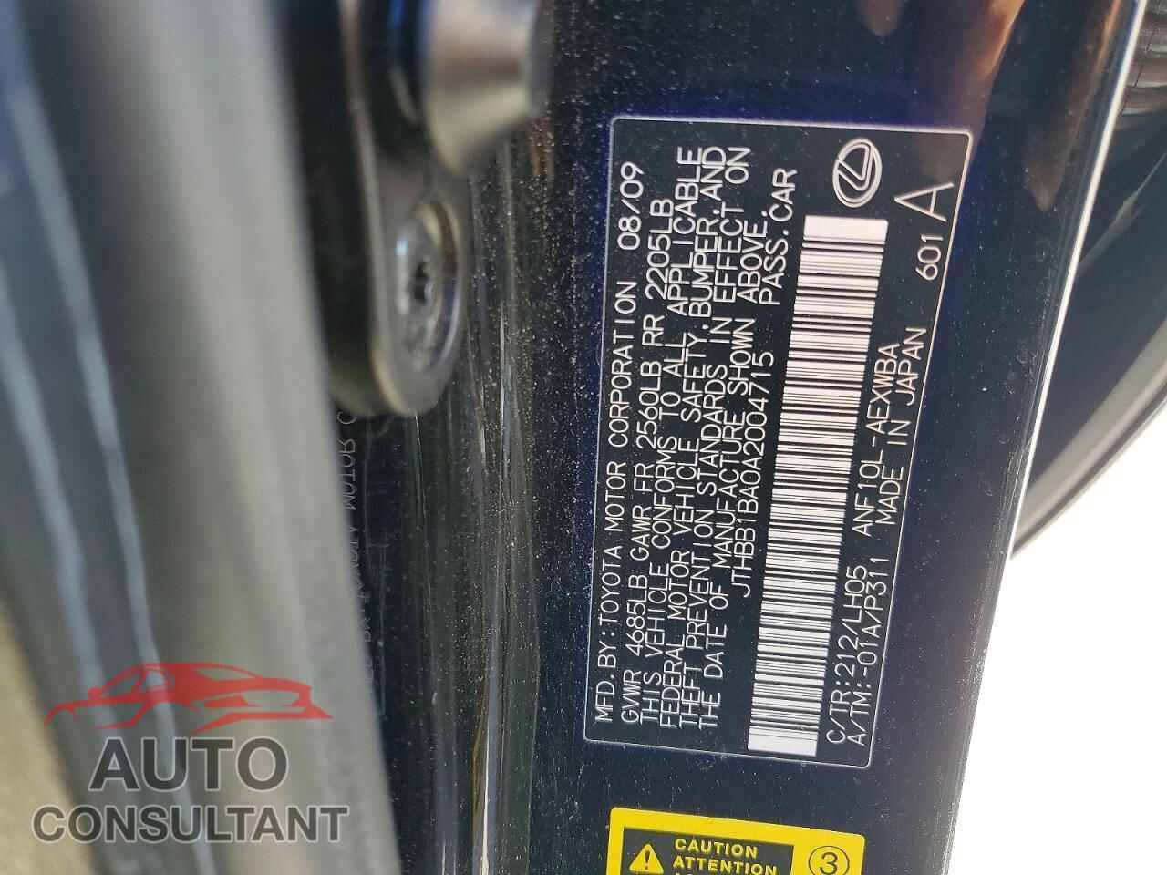 LEXUS HS 2010 - JTHBB1BA0A2004715