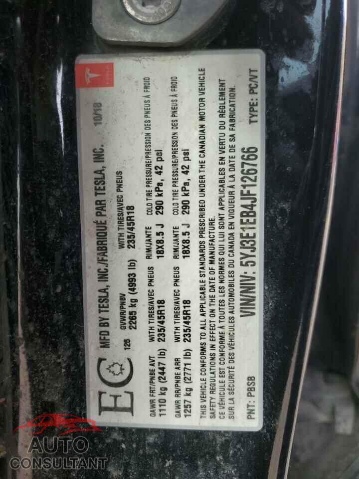 TESLA MODEL 3 2018 - 5YJ3E1EB4JF126766