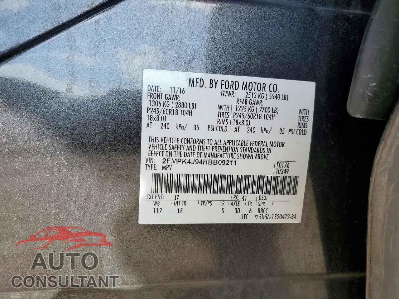 FORD EDGE 2017 - 2FMPK4J94HBB09211
