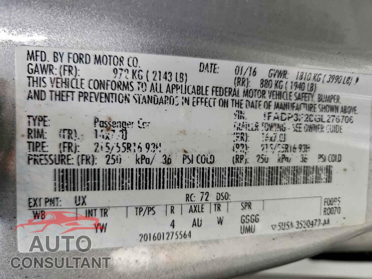 FORD FOCUS 2016 - 1FADP3F26GL276706