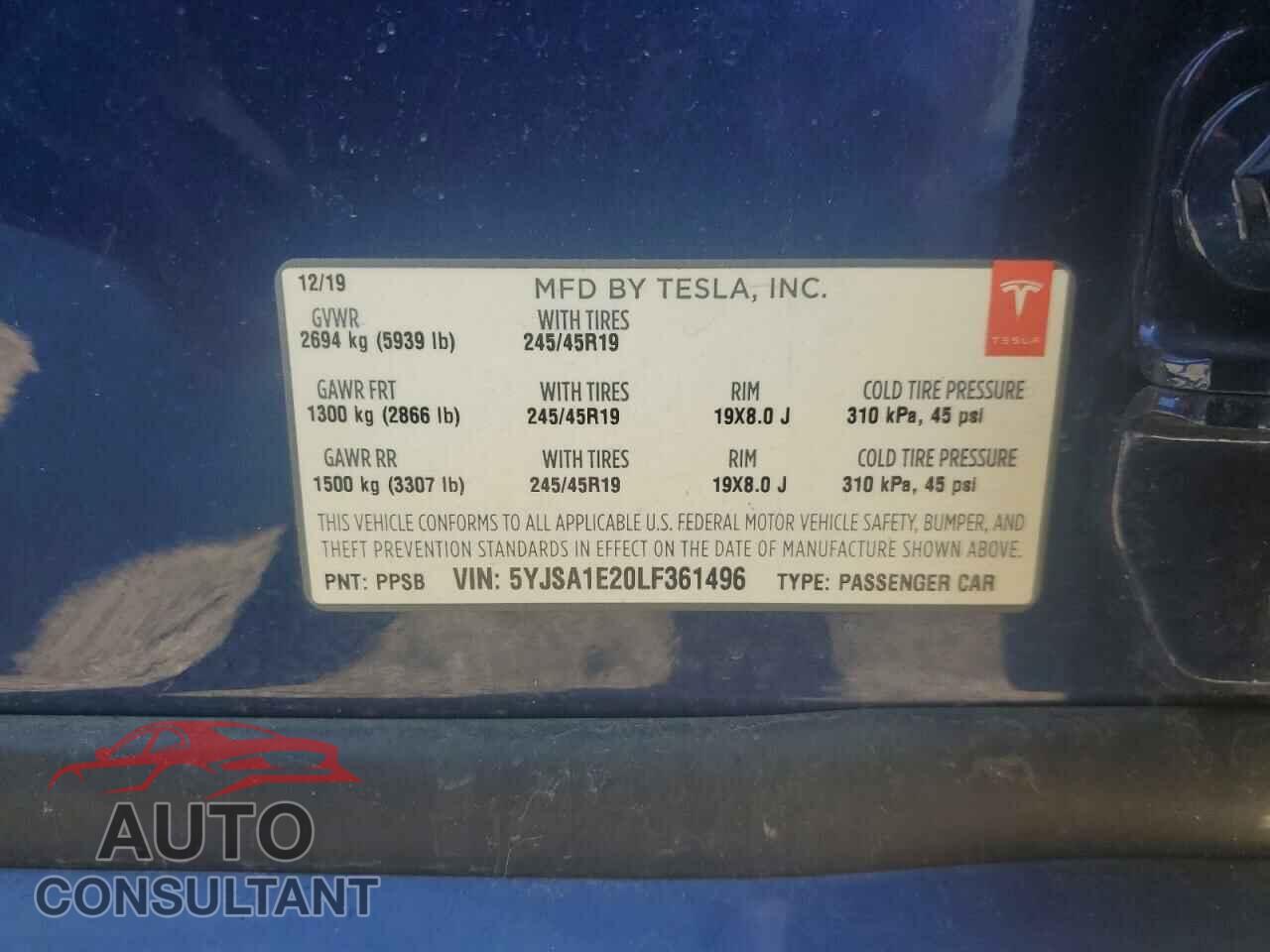 TESLA MODEL S 2020 - 5YJSA1E20LF361496
