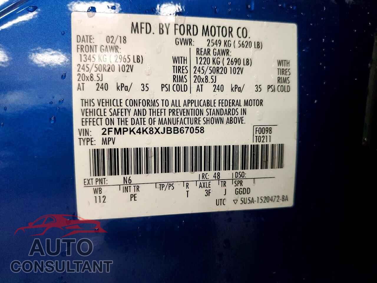 FORD EDGE 2018 - 2FMPK4K8XJBB67058