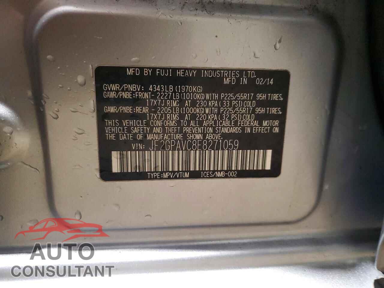 SUBARU XV 2014 - JF2GPAVC8E8271059