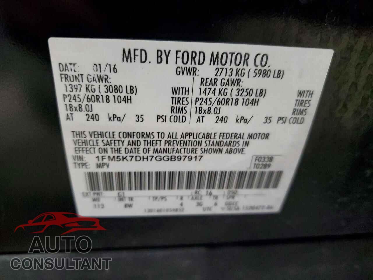 FORD EXPLORER 2016 - 1FM5K7DH7GGB97917