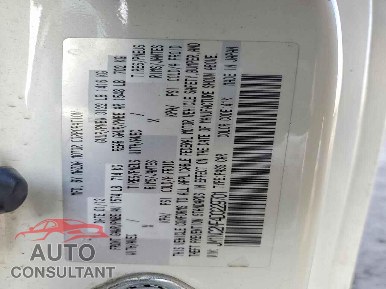 MAZDA MX5 2013 - JM1NC2MF4D0229701