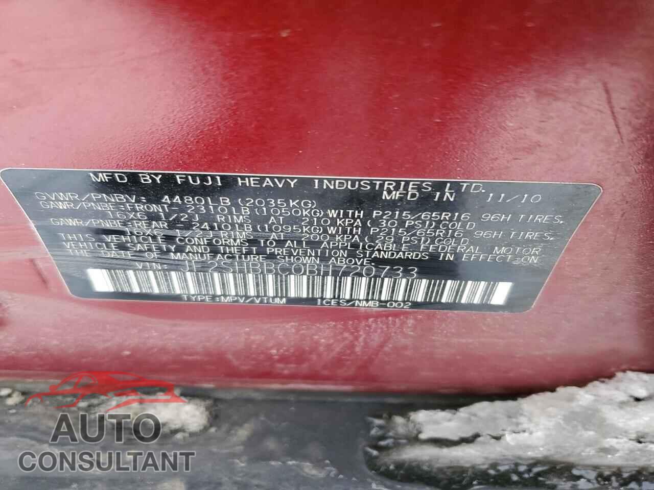 SUBARU FORESTER 2011 - JF2SHBBC0BH720733