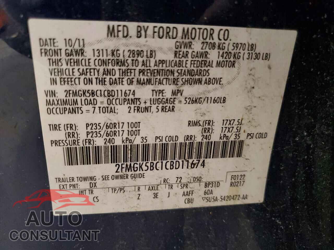 FORD FLEX 2012 - 2FMGK5BC1CBD11674