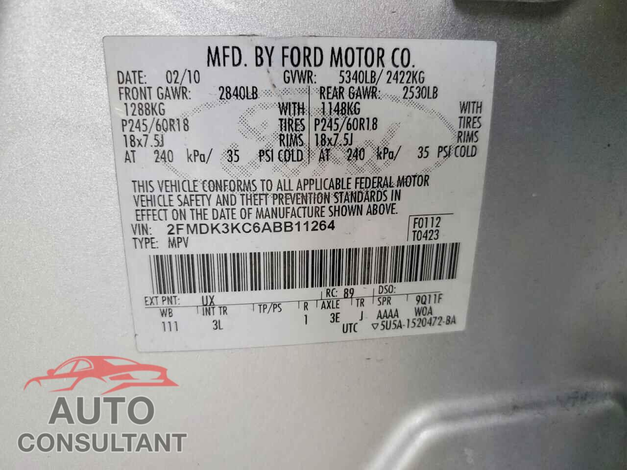 FORD EDGE 2010 - 2FMDK3KC6ABB11264