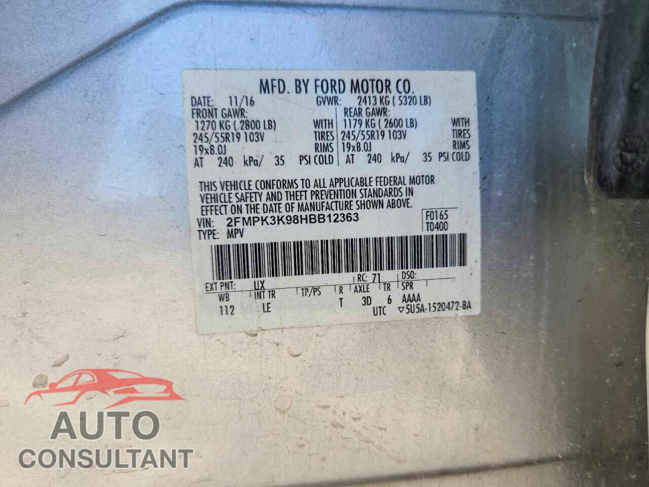 FORD EDGE 2017 - 2FMPK3K98HBB12363