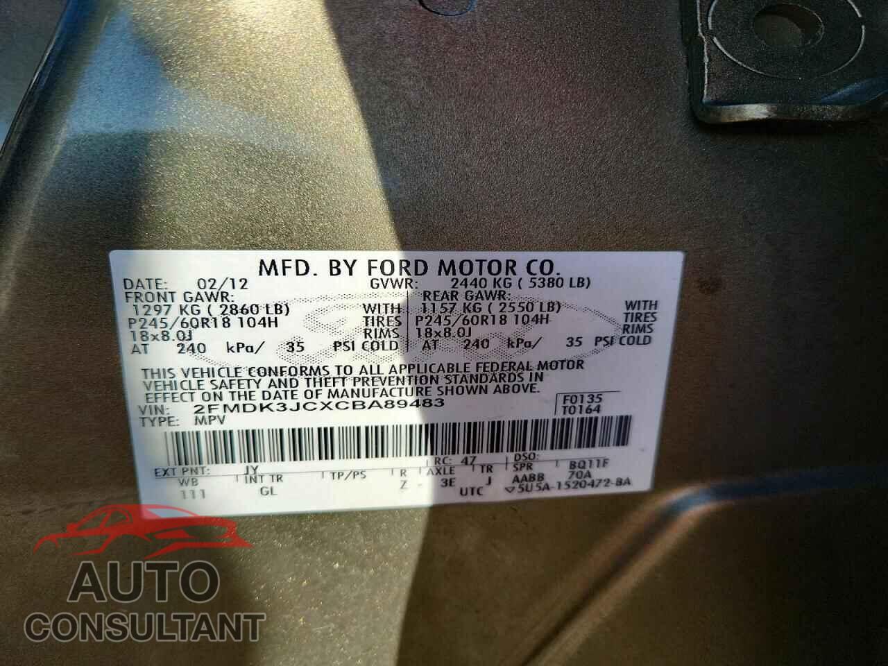 FORD EDGE 2012 - 2FMDK3JCXCBA89483