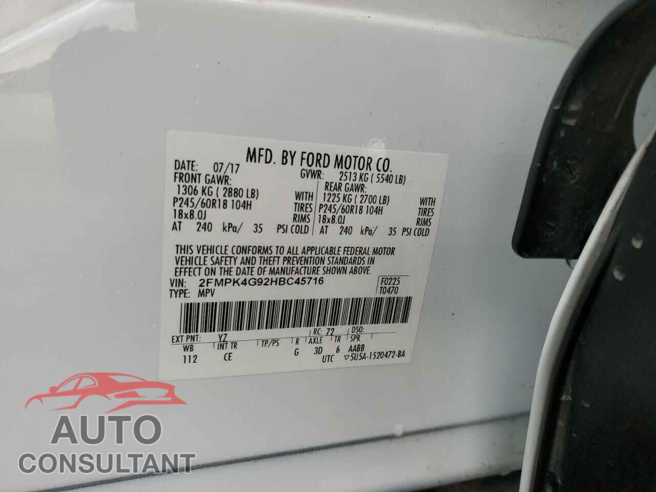 FORD EDGE 2017 - 2FMPK4G92HBC45716