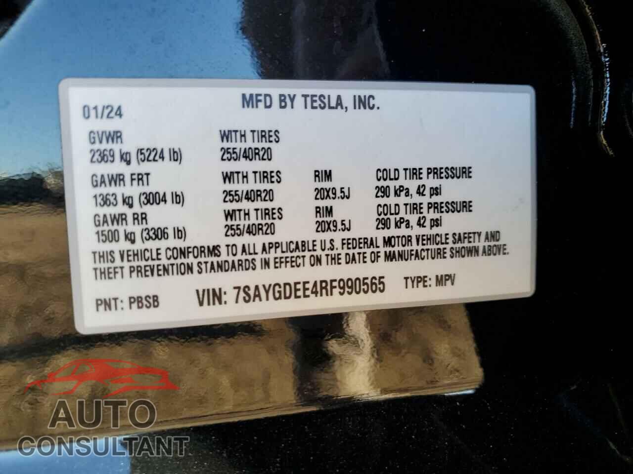 TESLA MODEL Y 2024 - 7SAYGDEE4RF990565