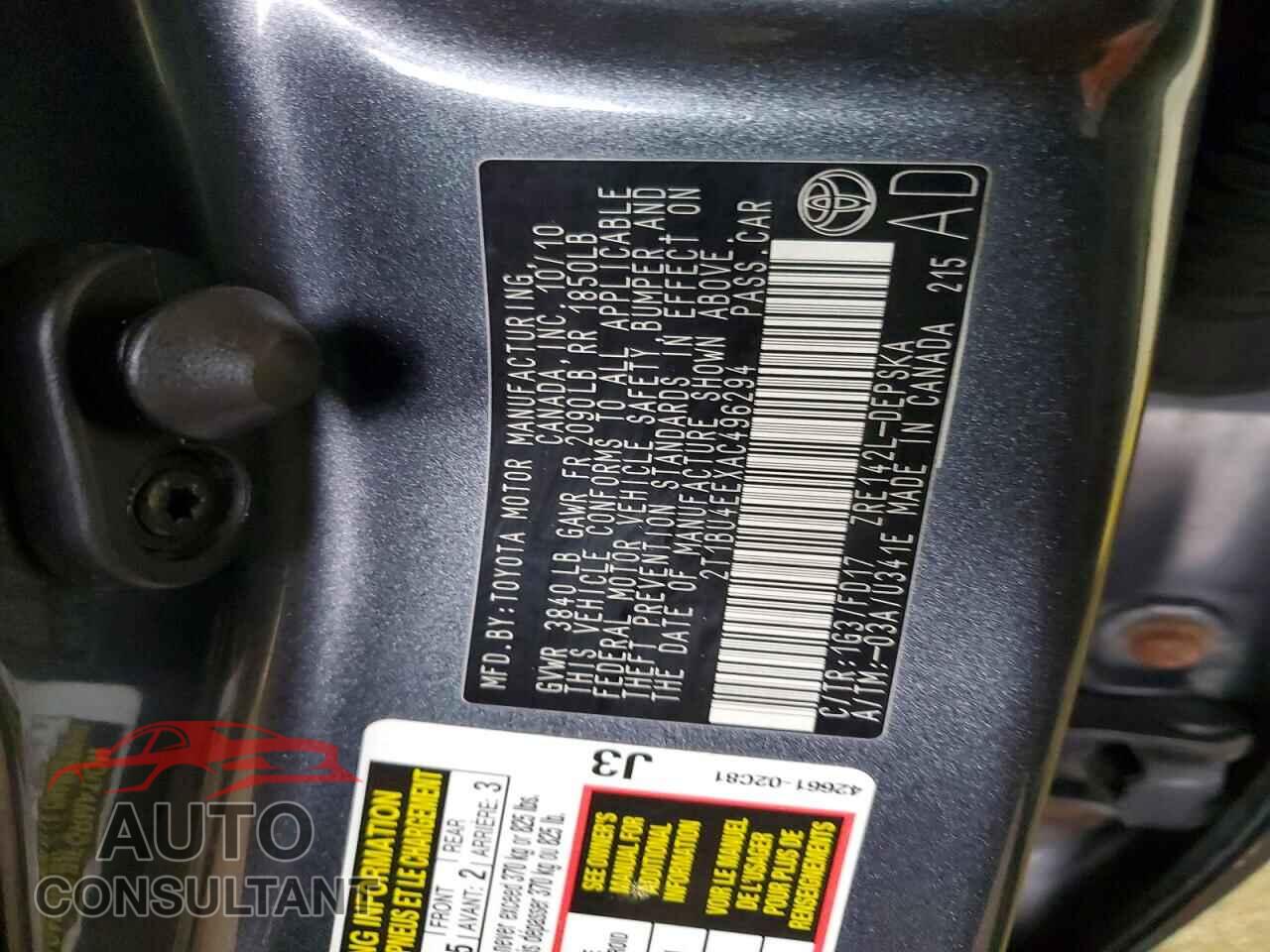 TOYOTA COROLLA 2010 - 2T1BU4EEXAC496294