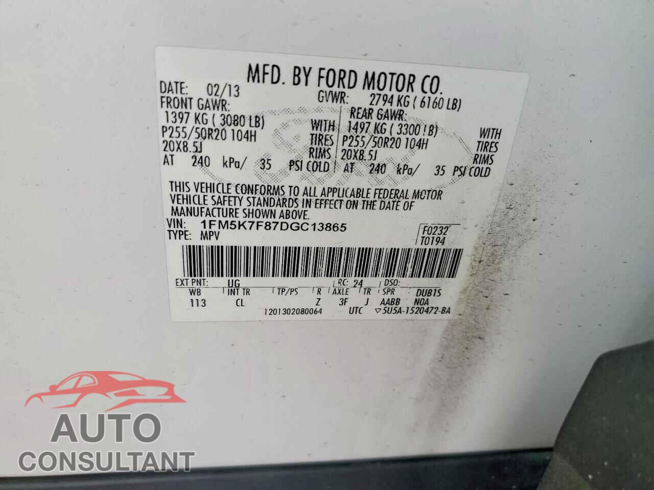 FORD EXPLORER 2013 - 1FM5K7F87DGC13865