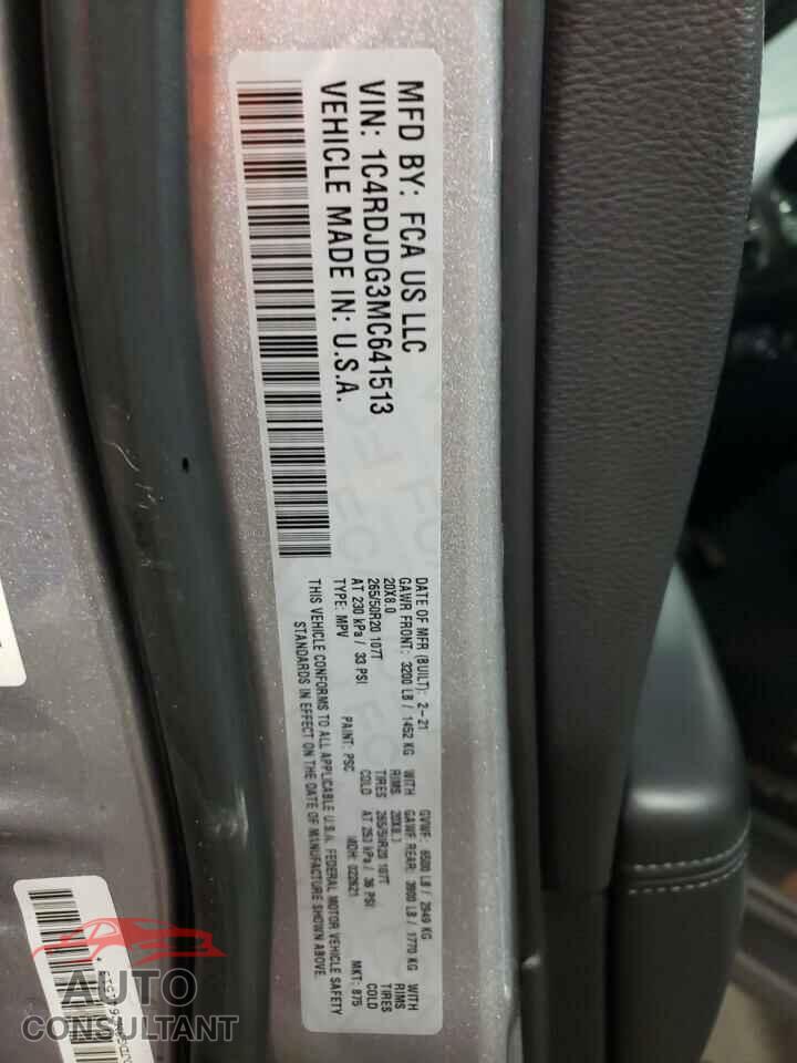 DODGE DURANGO 2021 - 1C4RDJDG3MC641513