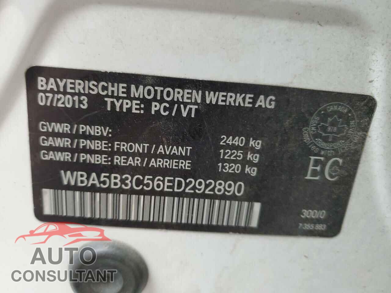 BMW 5 SERIES 2014 - WBA5B3C56ED292890