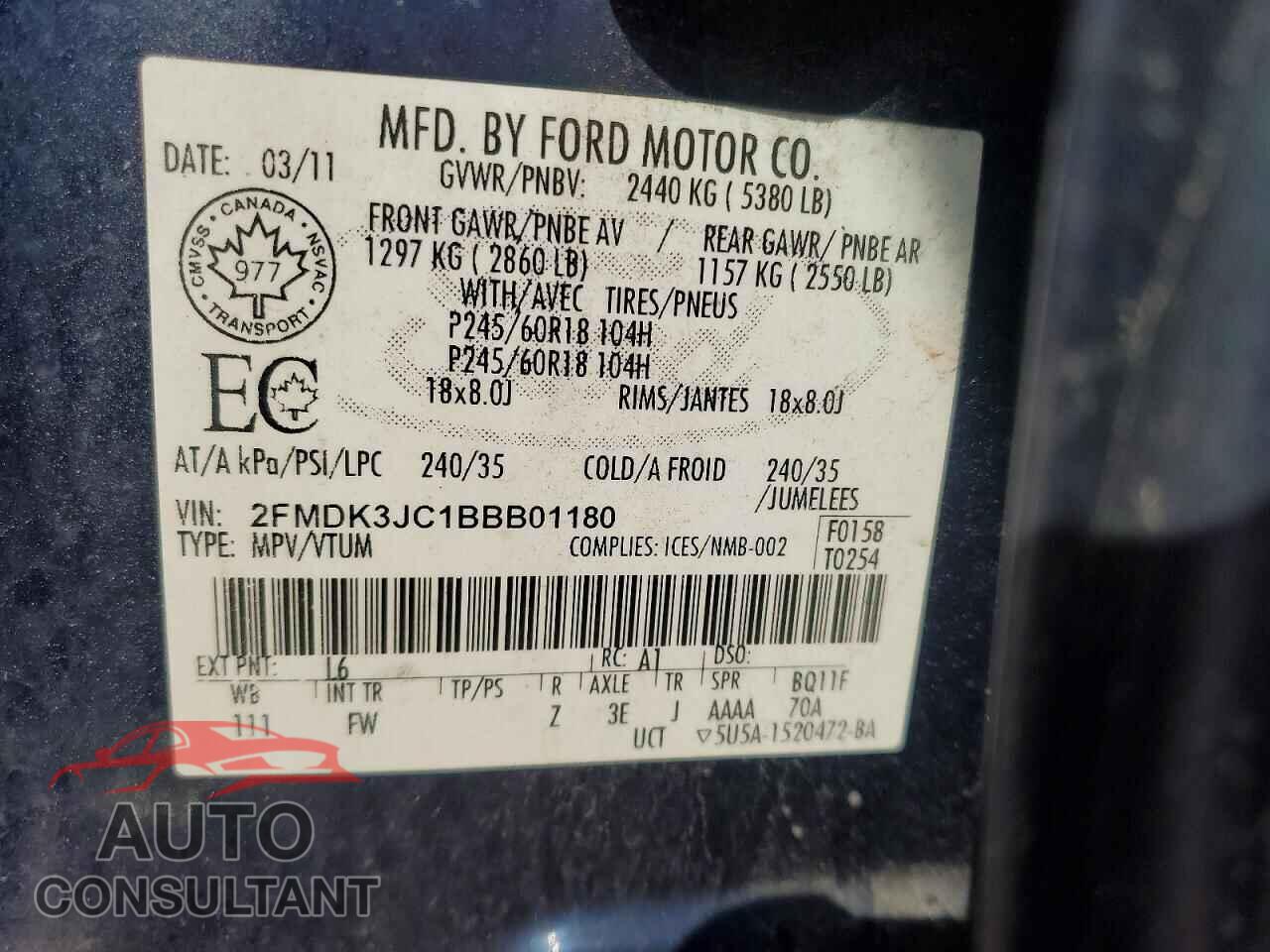 FORD EDGE 2011 - 2FMDK3JC1BBB01180