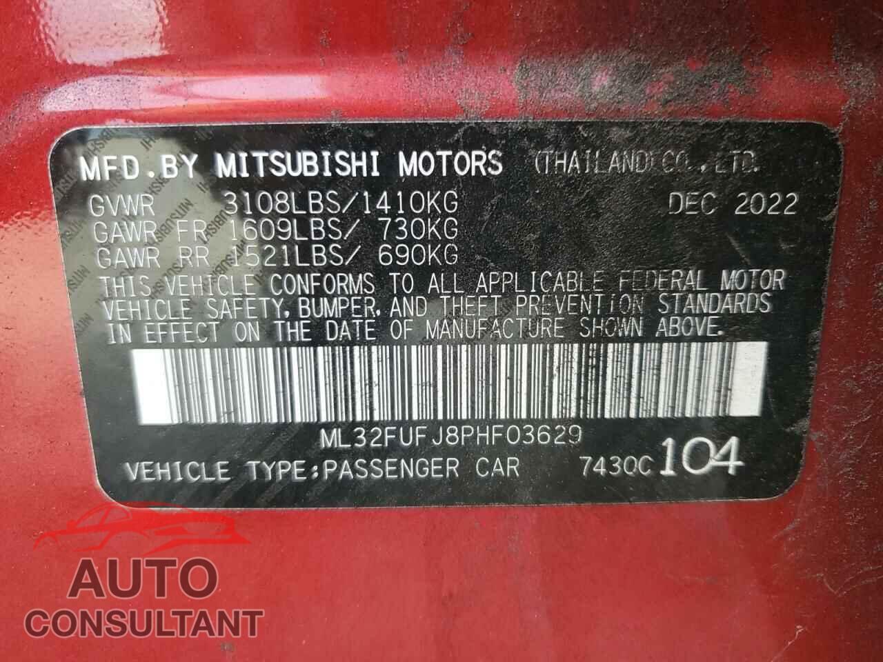 MITSUBISHI MIRAGE 2023 - ML32FUFJ8PHF03629