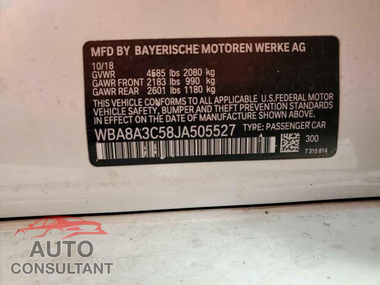 BMW 3 SERIES 2018 - WBA8A3C58JA505527
