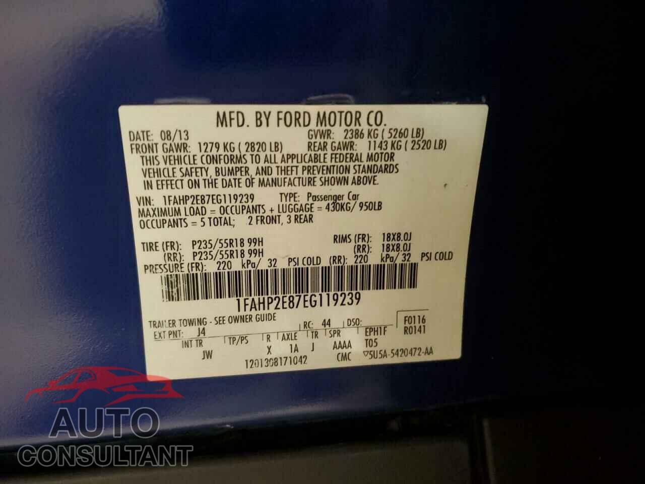 FORD TAURUS 2014 - 1FAHP2E87EG119239
