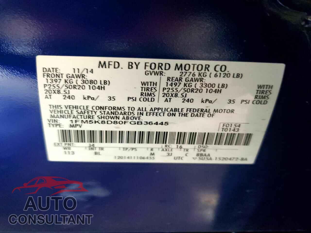 FORD EXPLORER 2015 - 1FM5K8D80FGB36445