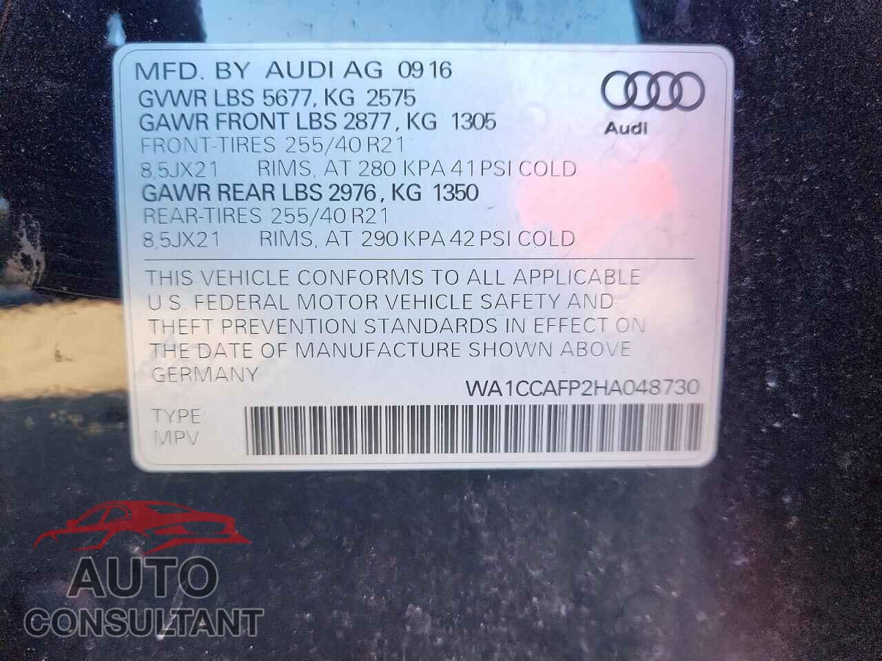 AUDI SQ5 2017 - WA1CCAFP2HA048730