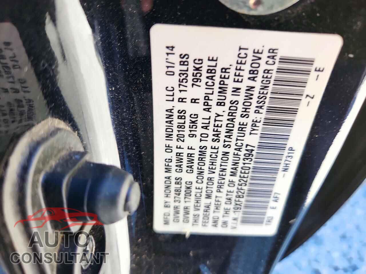 HONDA CIVIC 2014 - 19XFB2F52EE013947