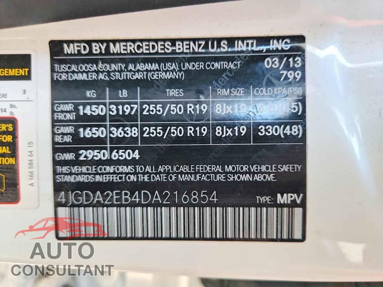 MERCEDES-BENZ M-CLASS 2013 - 4JGDA2EB4DA216854