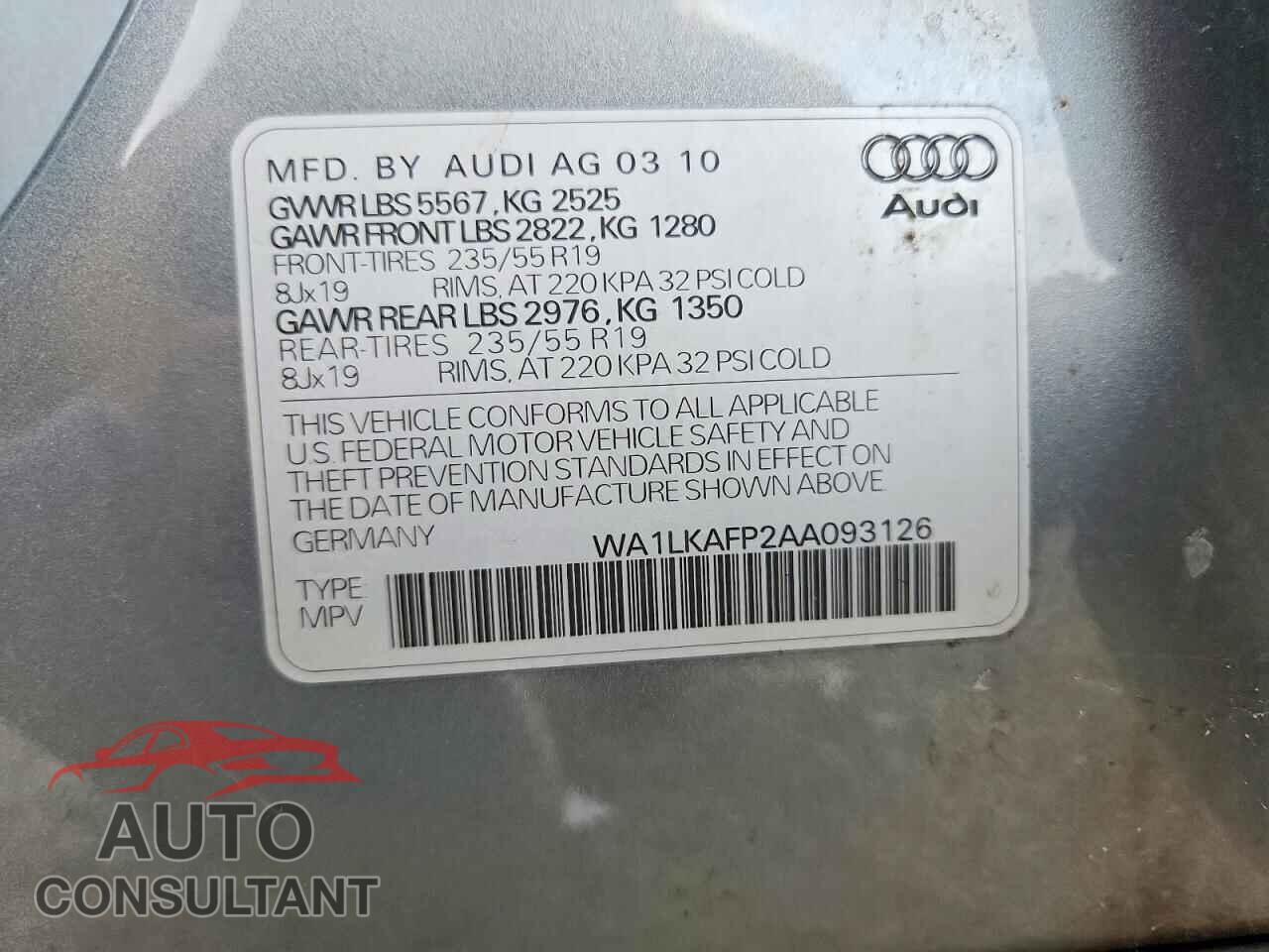 AUDI Q5 2010 - WA1LKAFP2AA093126