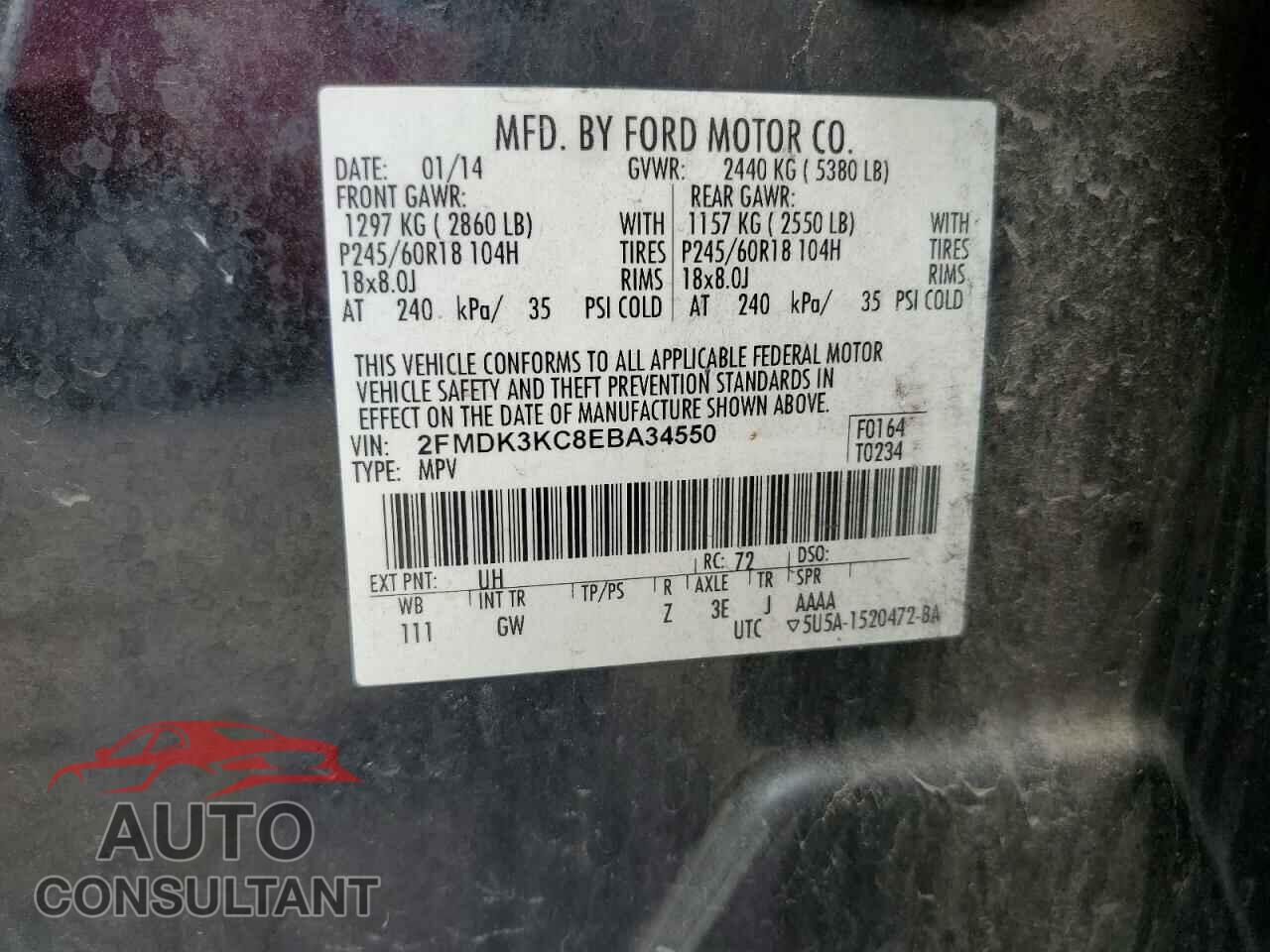 FORD EDGE 2014 - 2FMDK3KC8EBA34550