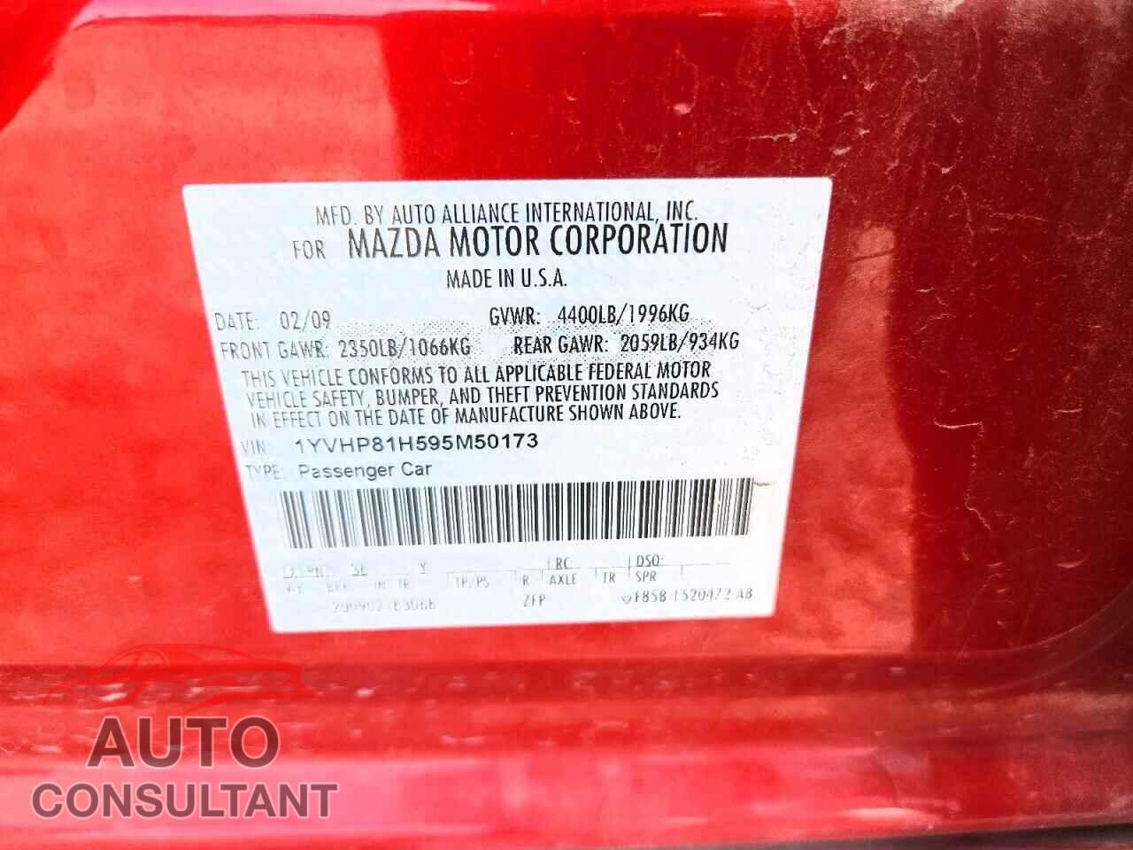 MAZDA 6 2009 - 1YVHP81H595M50173