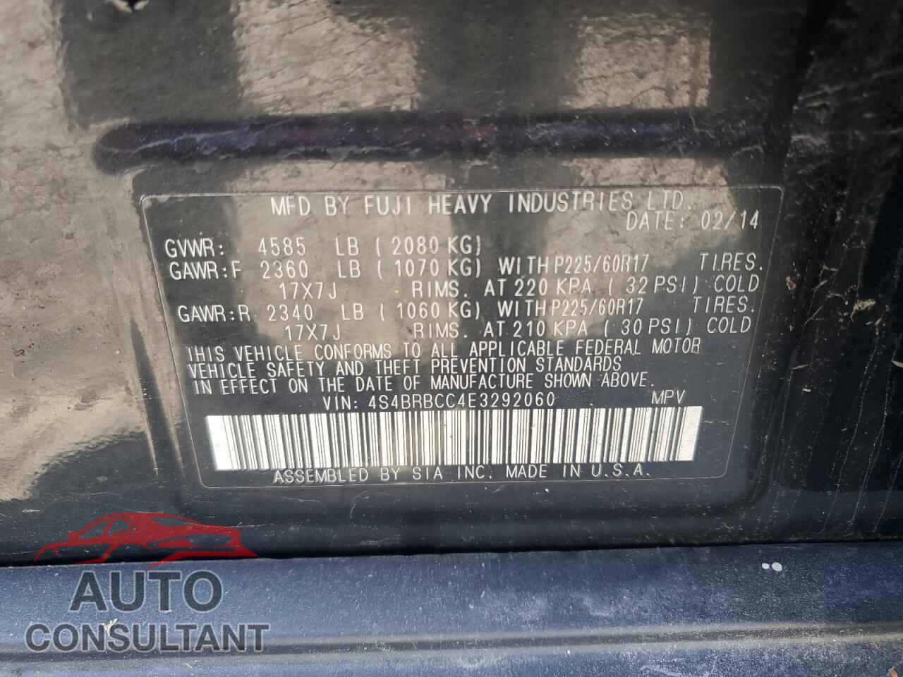 SUBARU OUTBACK 2014 - 4S4BRBCC4E3292060