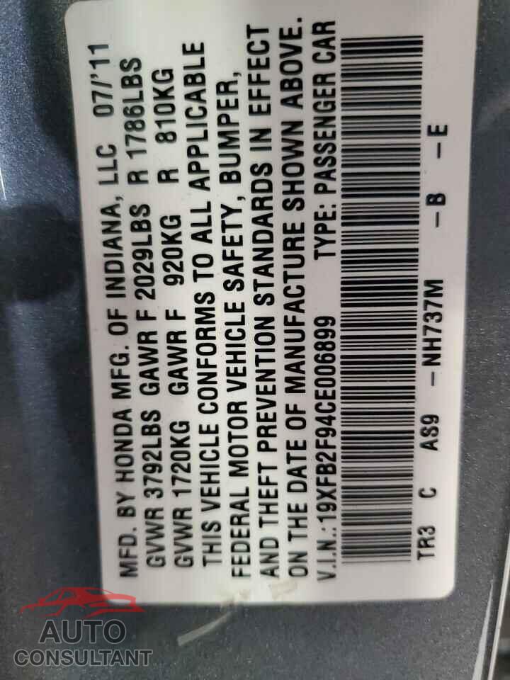 HONDA CIVIC 2012 - 19XFB2F94CE006899