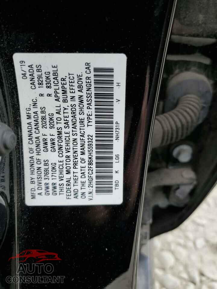HONDA CIVIC 2019 - 2HGFC2F86KH559322
