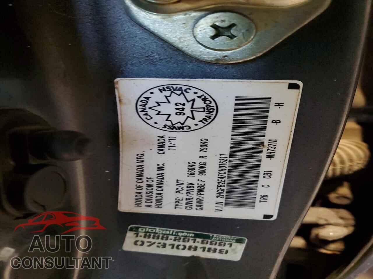 HONDA CIVIC 2012 - 2HGFB2E47CH016211