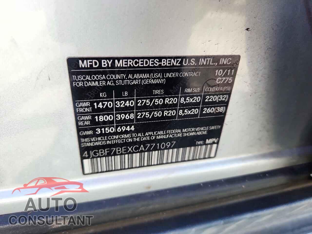 MERCEDES-BENZ GL-CLASS 2012 - 4JGBF7BEXCA771097
